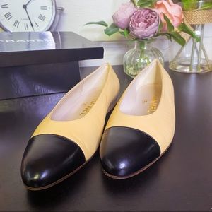 CHANEL Classic Cap Toe Ballerina Flats Beige & Black Size 7